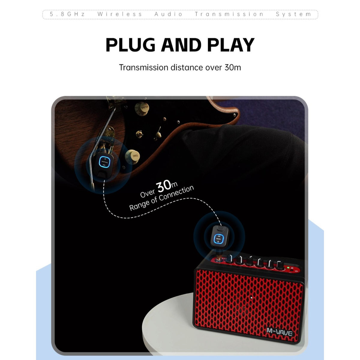 M-VAVE SWS11 Wireless 5.8GHz Audio Transmitter & Reciever System w/ 24-bit Lossless Audio, 3ms Latency & Charging Case