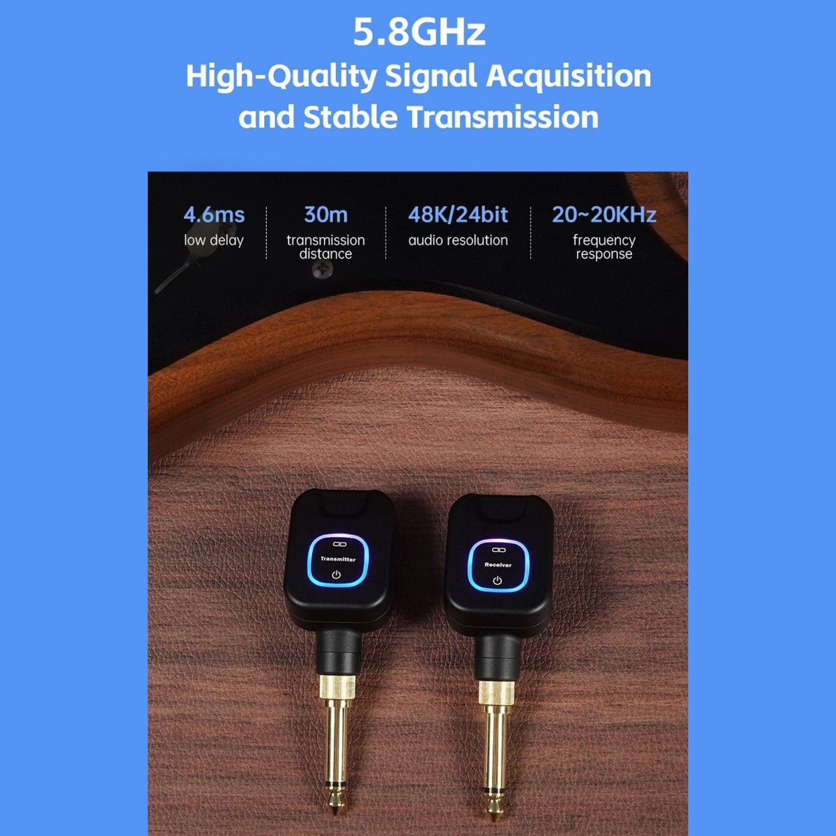 M-VAVE SWS11 Wireless 5.8GHz Audio Transmitter & Reciever System w/ 24-bit Lossless Audio, 3ms Latency & Charging Case