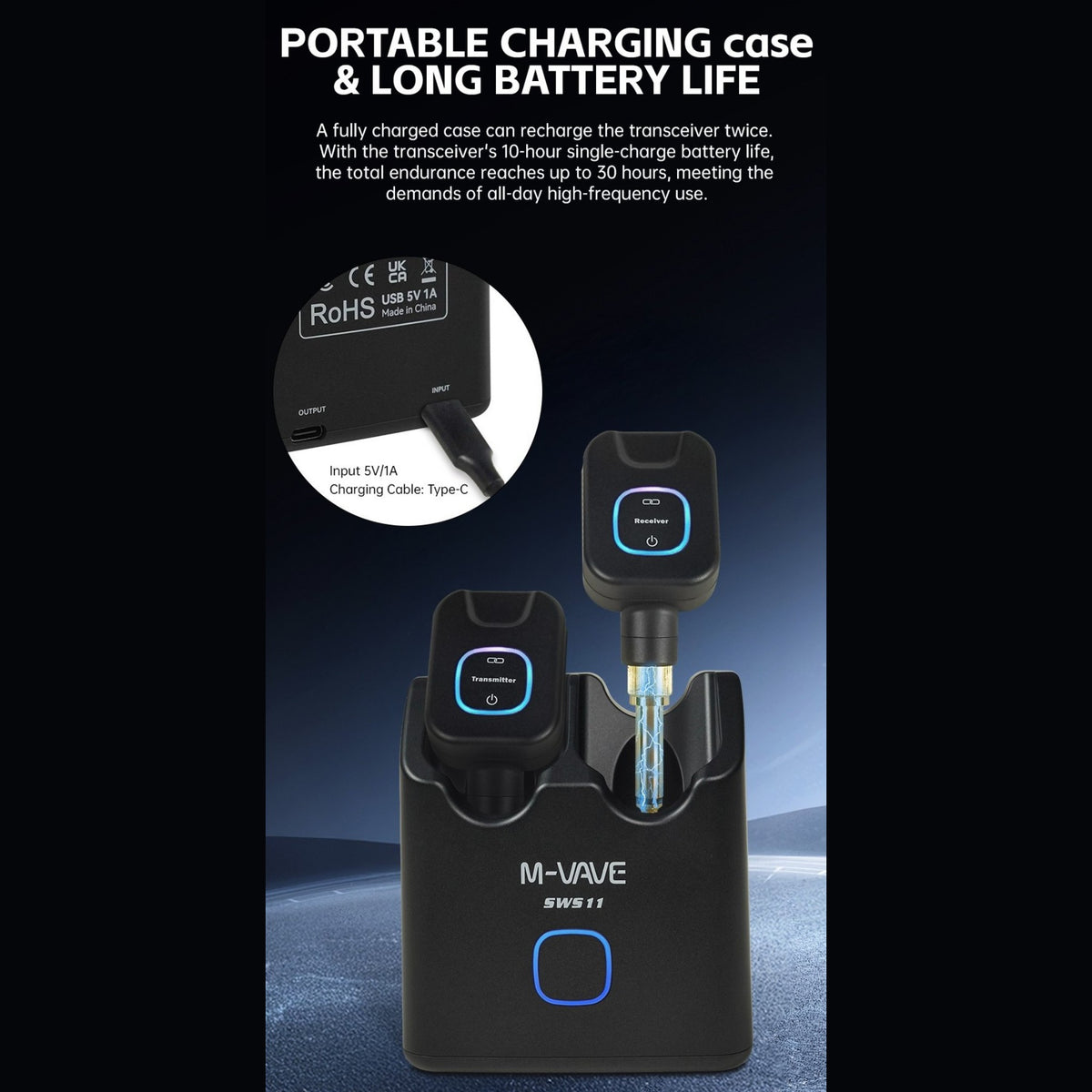 M-VAVE SWS11 Wireless 5.8GHz Audio Transmitter & Reciever System w/ 24-bit Lossless Audio, 3ms Latency & Charging Case