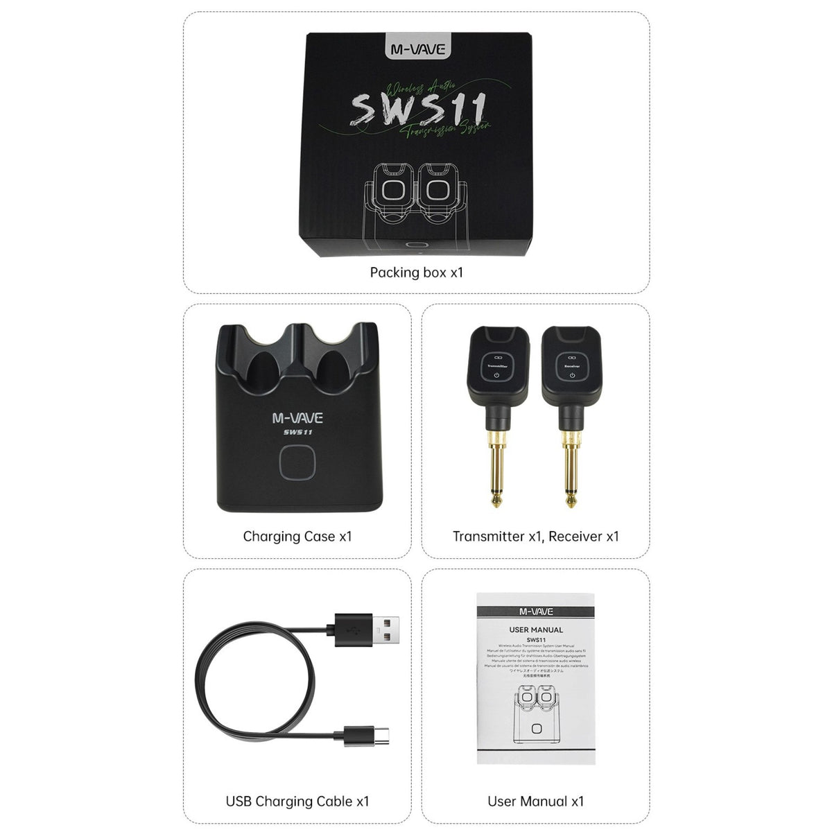 M-VAVE SWS11 Wireless 5.8GHz Audio Transmitter & Reciever System w/ 24-bit Lossless Audio, 3ms Latency & Charging Case