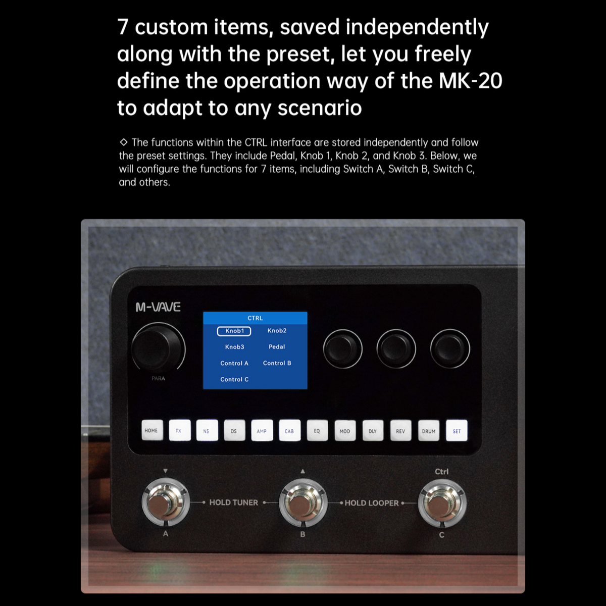 M-VAVE MK20 Portable Rechargable 3-Switch Guitar & Bass Multi-Effects Floor Processor w/ Built-In Expression Pedal