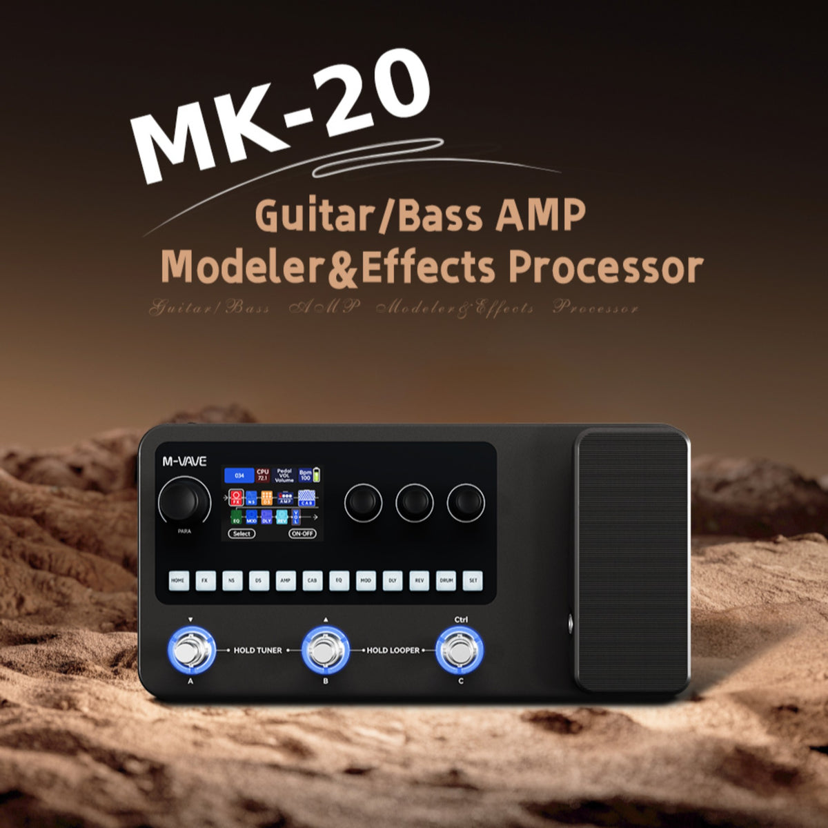 M-VAVE MK20 Portable Rechargable 3-Switch Guitar & Bass Multi-Effects Floor Processor w/ Built-In Expression Pedal