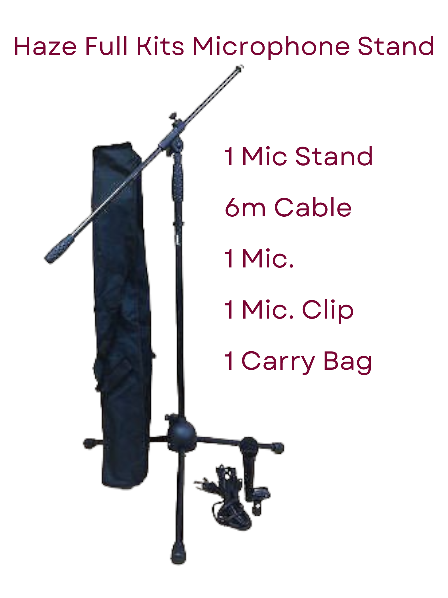 Haze MS1 Microphone Performer Package - Microphone, Mic Stand, 6m XLR Cable, Mic Clip & Carry Bag