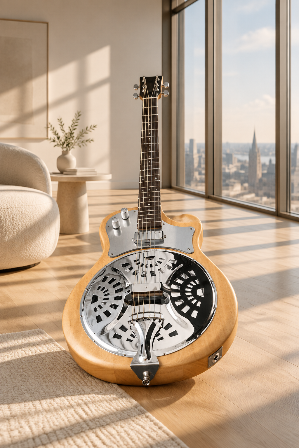 Caraya RE20 "Delta Steel" Hybrid Resonator Electric-Acoustic Guitar – Paulownia, Satin Natural