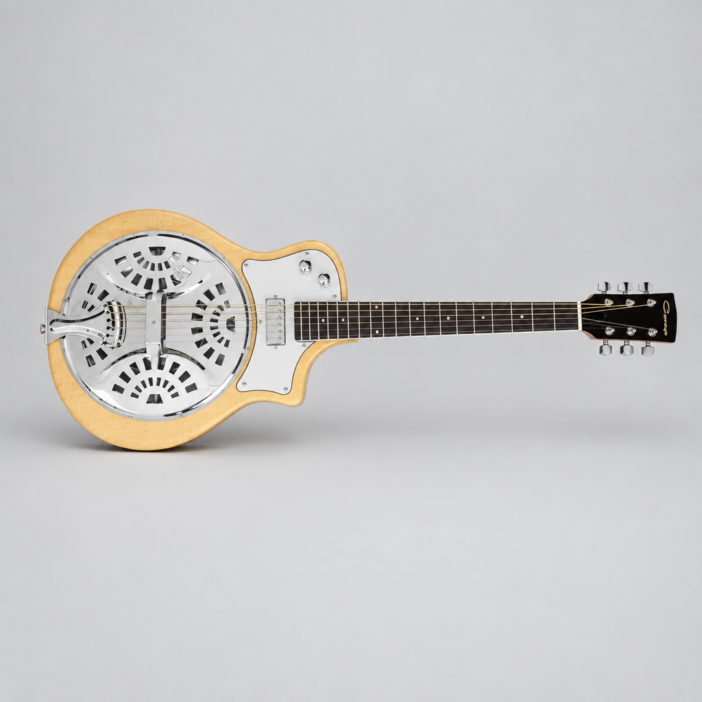 Caraya RE20 "Delta Steel" Hybrid Resonator Electric-Acoustic Guitar – Paulownia, Satin Natural