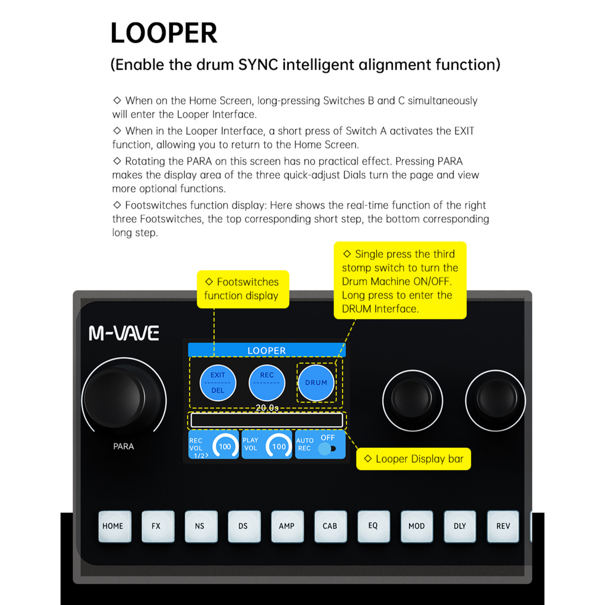 M-VAVE MK20 Portable Rechargable 3-Switch Guitar & Bass Multi-Effects Floor Processor w/ Built-In Expression Pedal