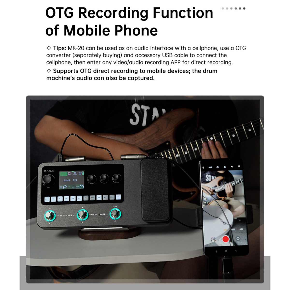 Yuimer MK20Y Portable Rechargeable 3-Switch Guitar & Bass Multi-Effects Floor Processor w/ Built-In Expression Pedal
