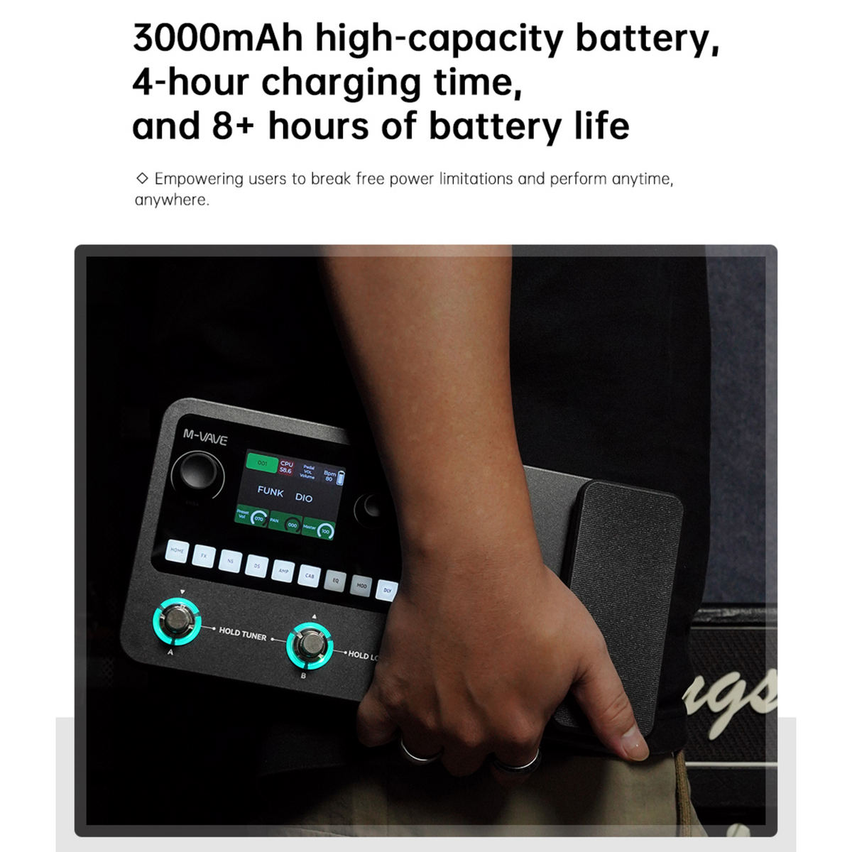 Yuimer MK20Y Portable Rechargeable 3-Switch Guitar & Bass Multi-Effects Floor Processor w/ Built-In Expression Pedal