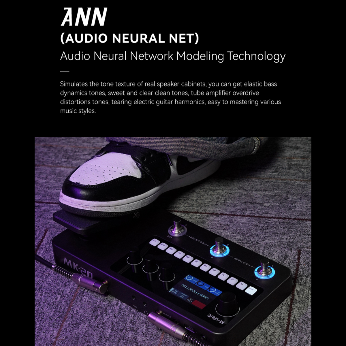 M-VAVE MK20 Portable Rechargable 3-Switch Guitar & Bass Multi-Effects Floor Processor w/ Built-In Expression Pedal