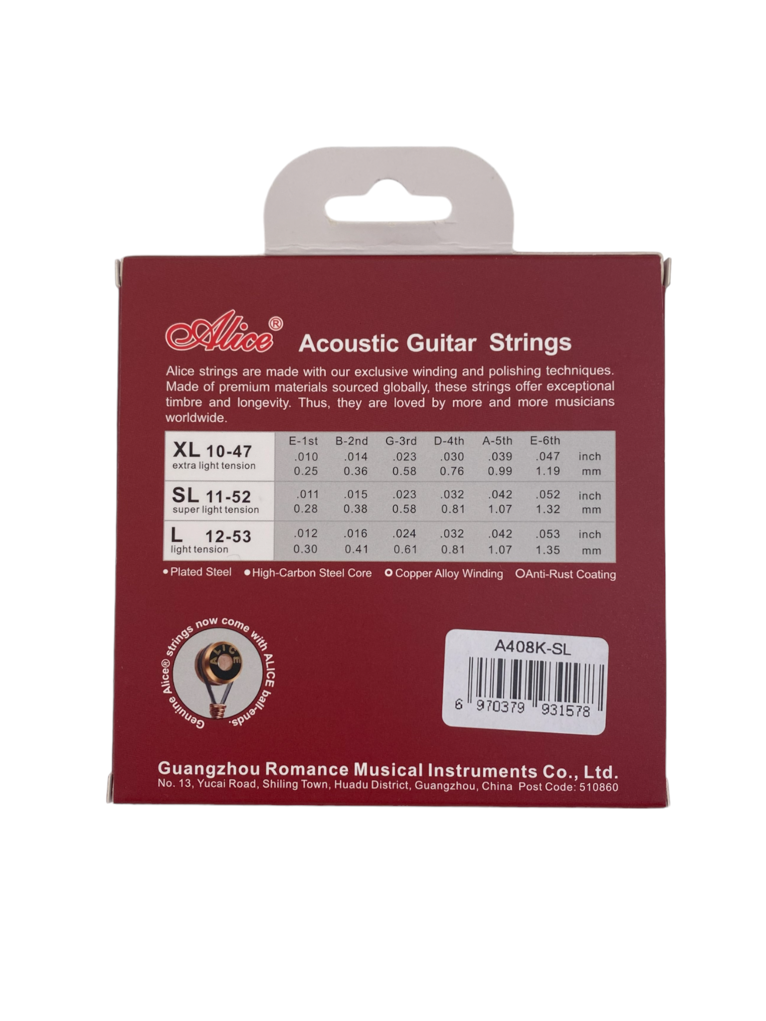 Alice A408KSL Acoustic Guitar Strings Light Stainless Steel Anti-rust