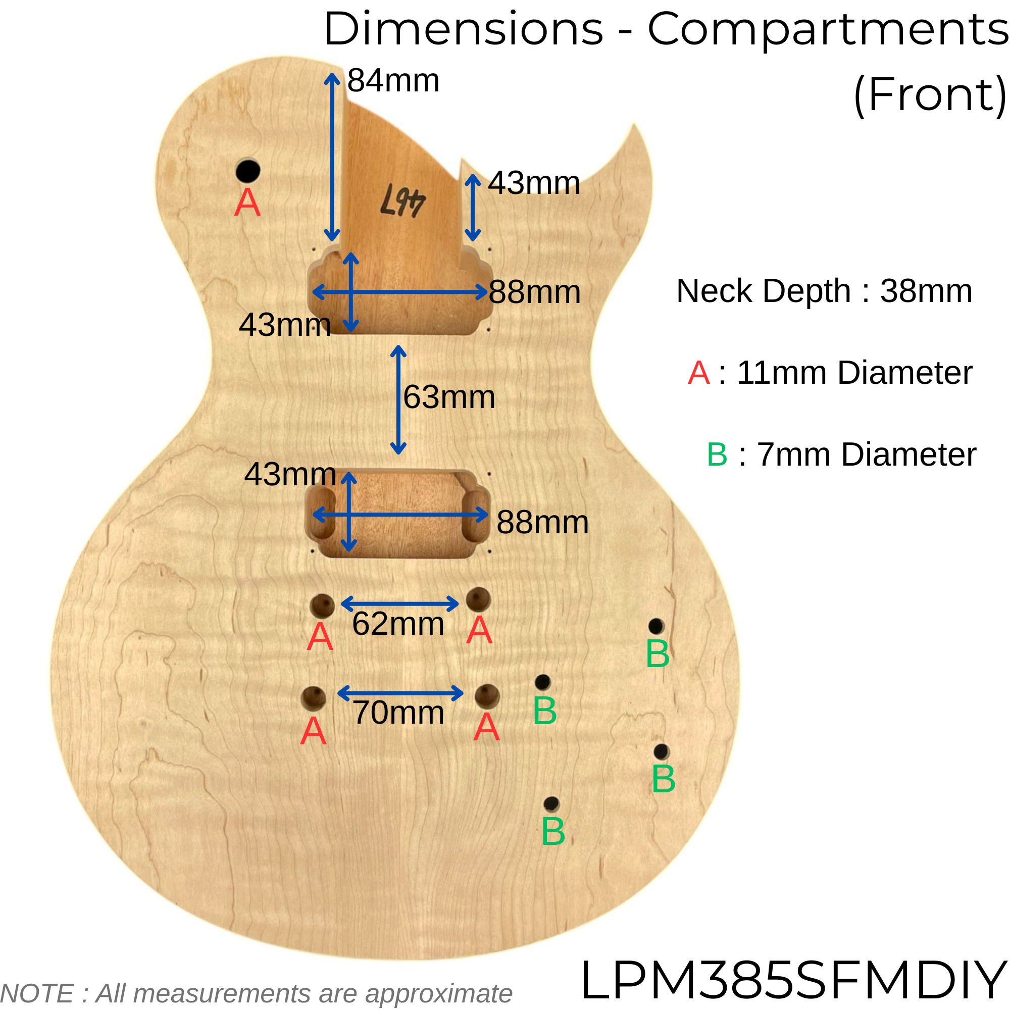 LPM385SFMDIY Solid Flame Maple Top Mahogany HLP H-H Electric Guitar DIY Kit - Complete No-Soldering w/ Ivory Trims & Chrome Hardware