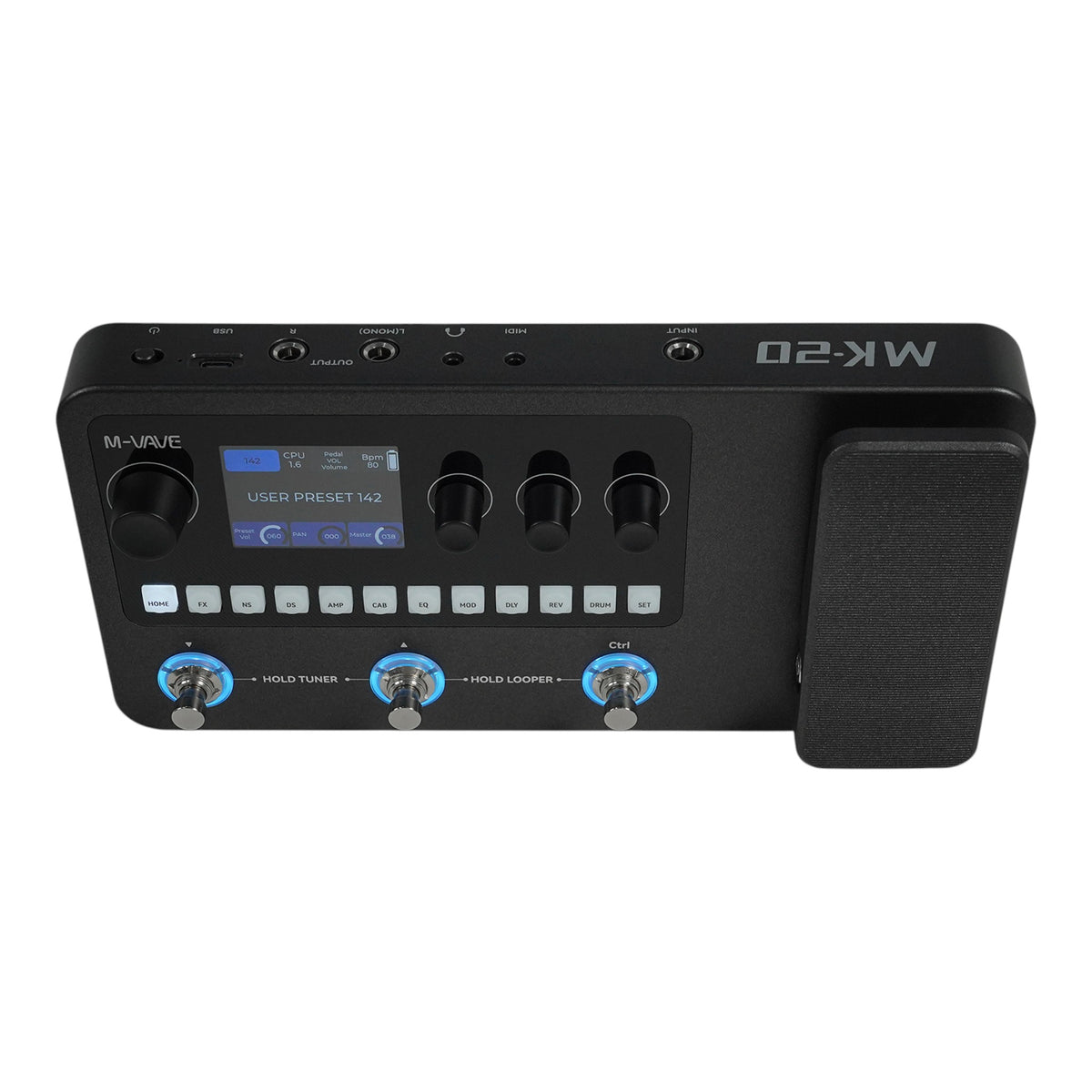 M-VAVE MK20 Portable Rechargable 3-Switch Guitar & Bass Multi-Effects Floor Processor w/ Built-In Expression Pedal