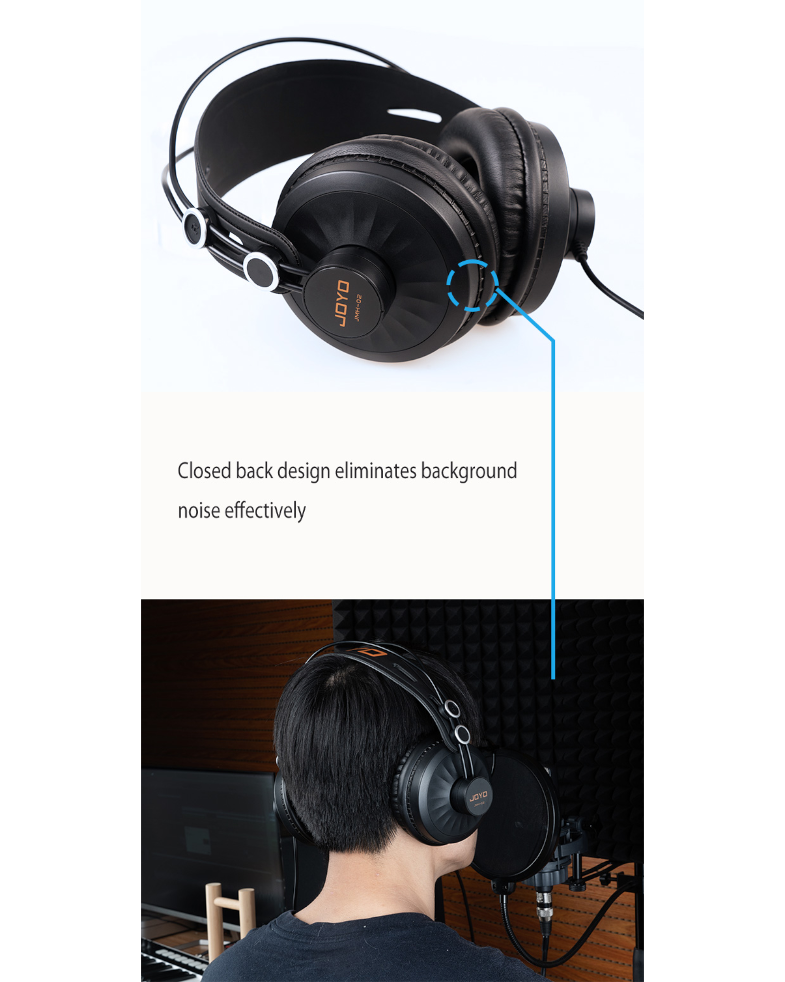 Joyo Comfort Monitor Headphones w/ Built-In Cable & Self-Adjusting Design - JMH02