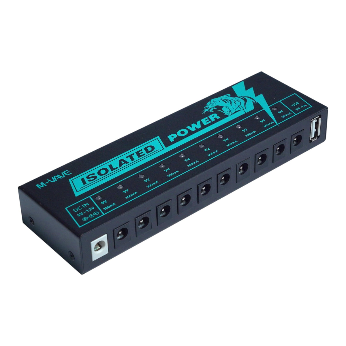 M-VAVE ISOLATEDPOWER 10-Output 9V 300mA Isolated Pedalboard Power Supply w/ Additional 5V USB Output & Over-Currant Protection