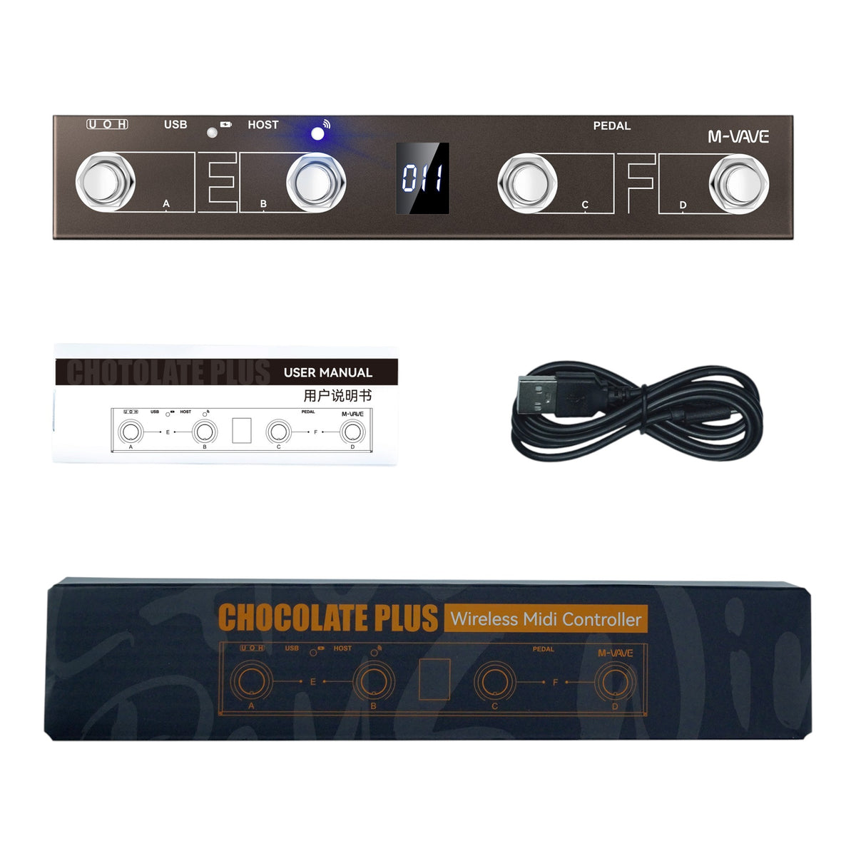 M-VAVE CHOCOLATEPLUS Wireless 4-Switch MIDI Foot Controller w/ Built-In MIDI Host Interface & Customisable Banks