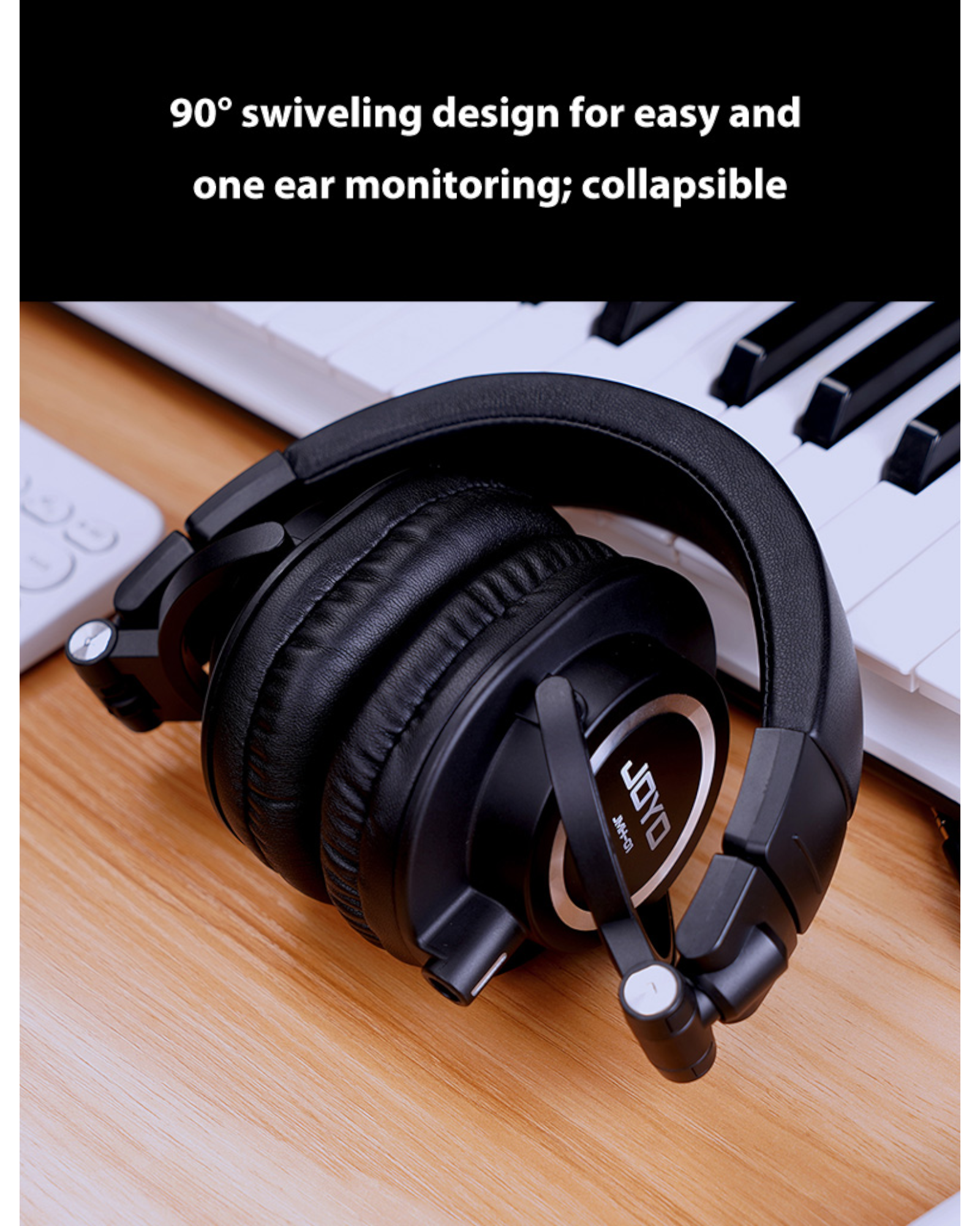 Joyo Professional Monitor Headphones w/ Built-In Retractable Cable & Swivelling Design - JMH01