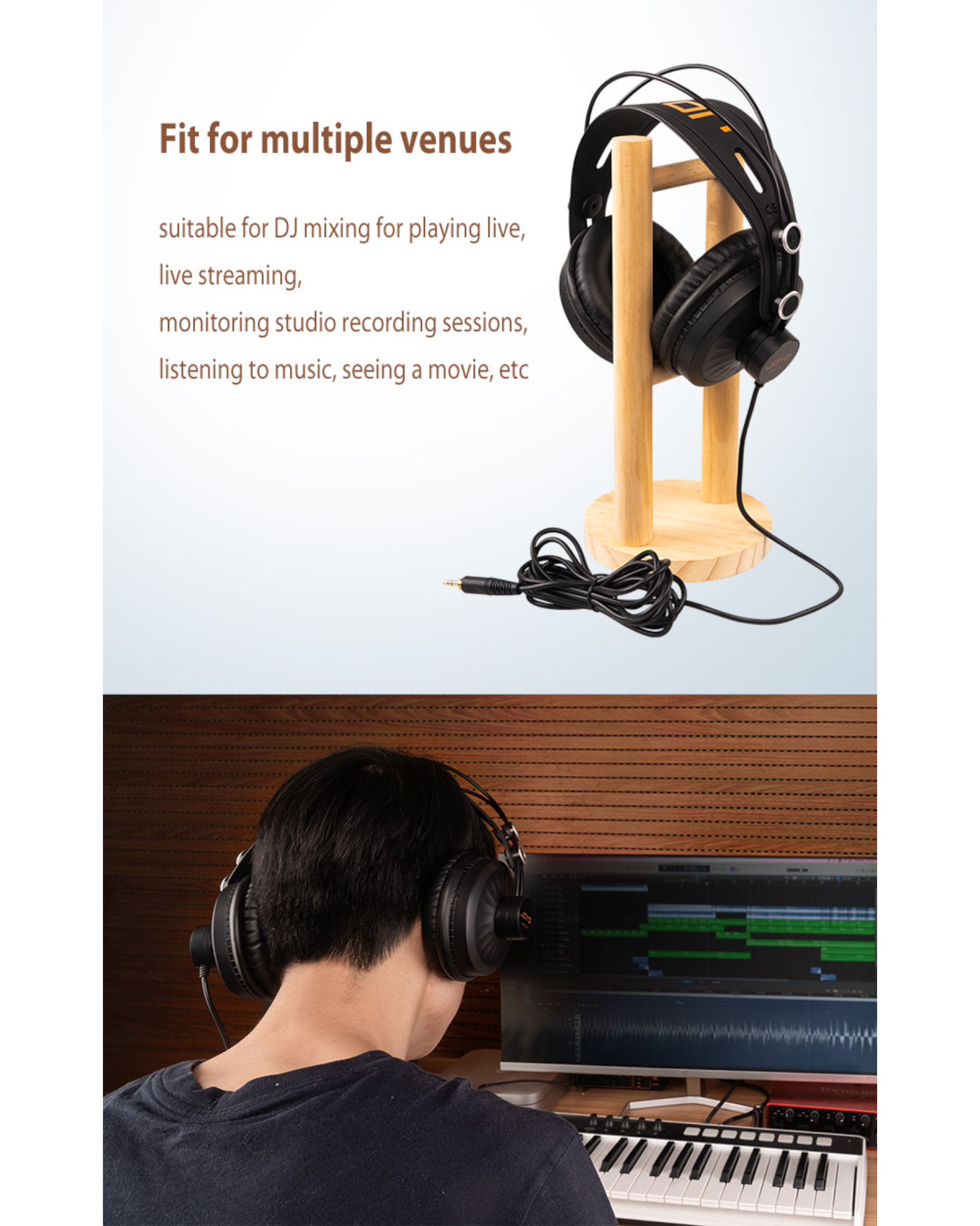 Joyo Comfort Monitor Headphones w/ Built-In Cable & Self-Adjusting Design - JMH02