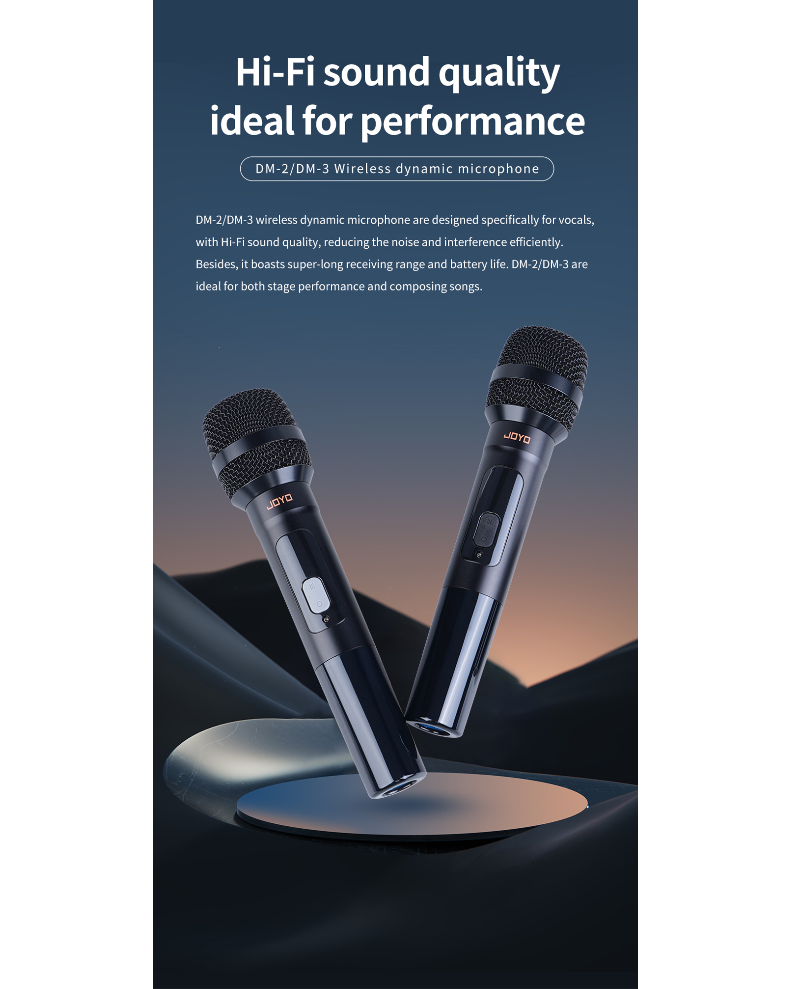 Joyo Dual Wireless Microphones and Receiver w/ Built-in UHF Module & Hard Carry Case - DM3