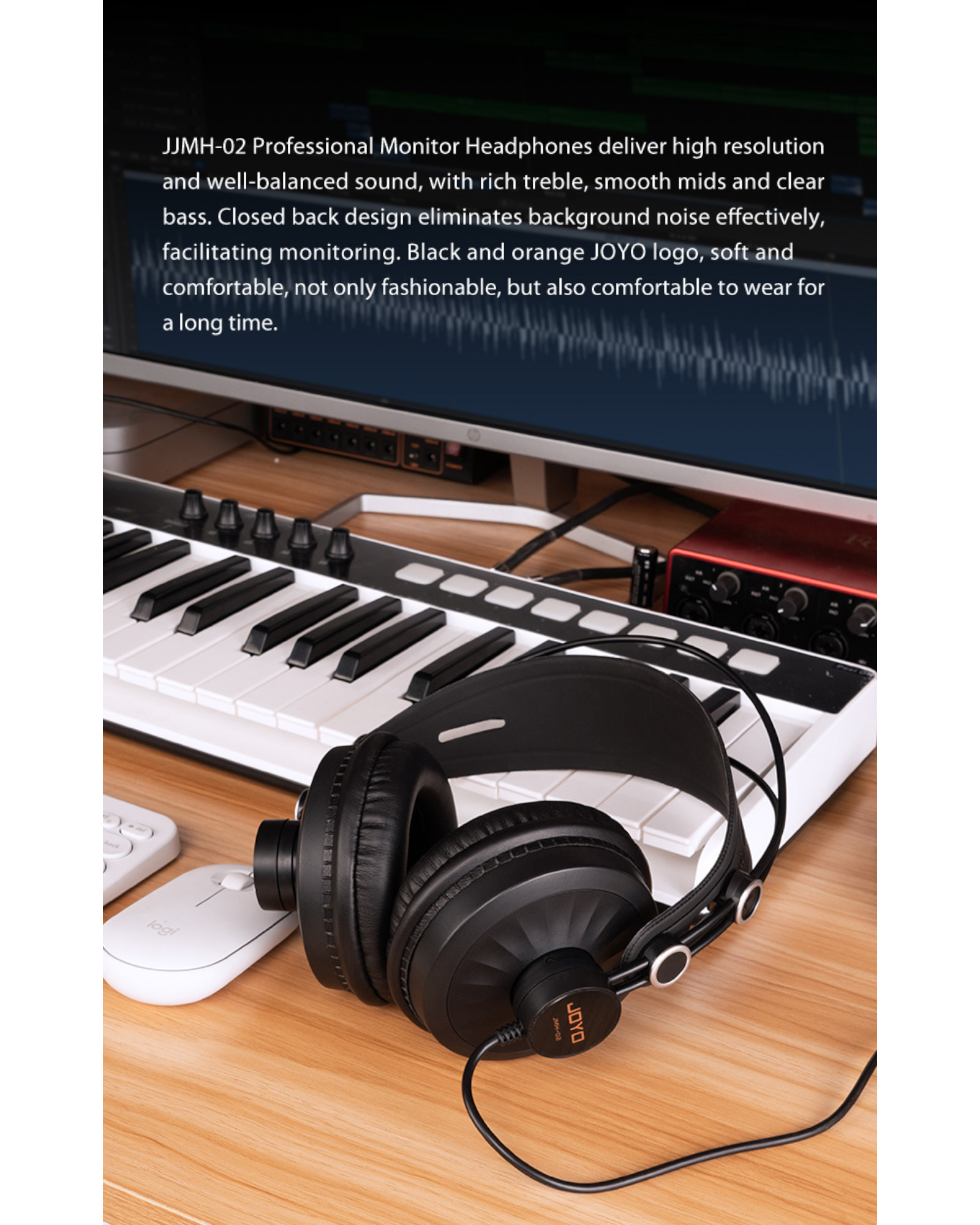 Joyo Comfort Monitor Headphones w/ Built-In Cable & Self-Adjusting Design - JMH02