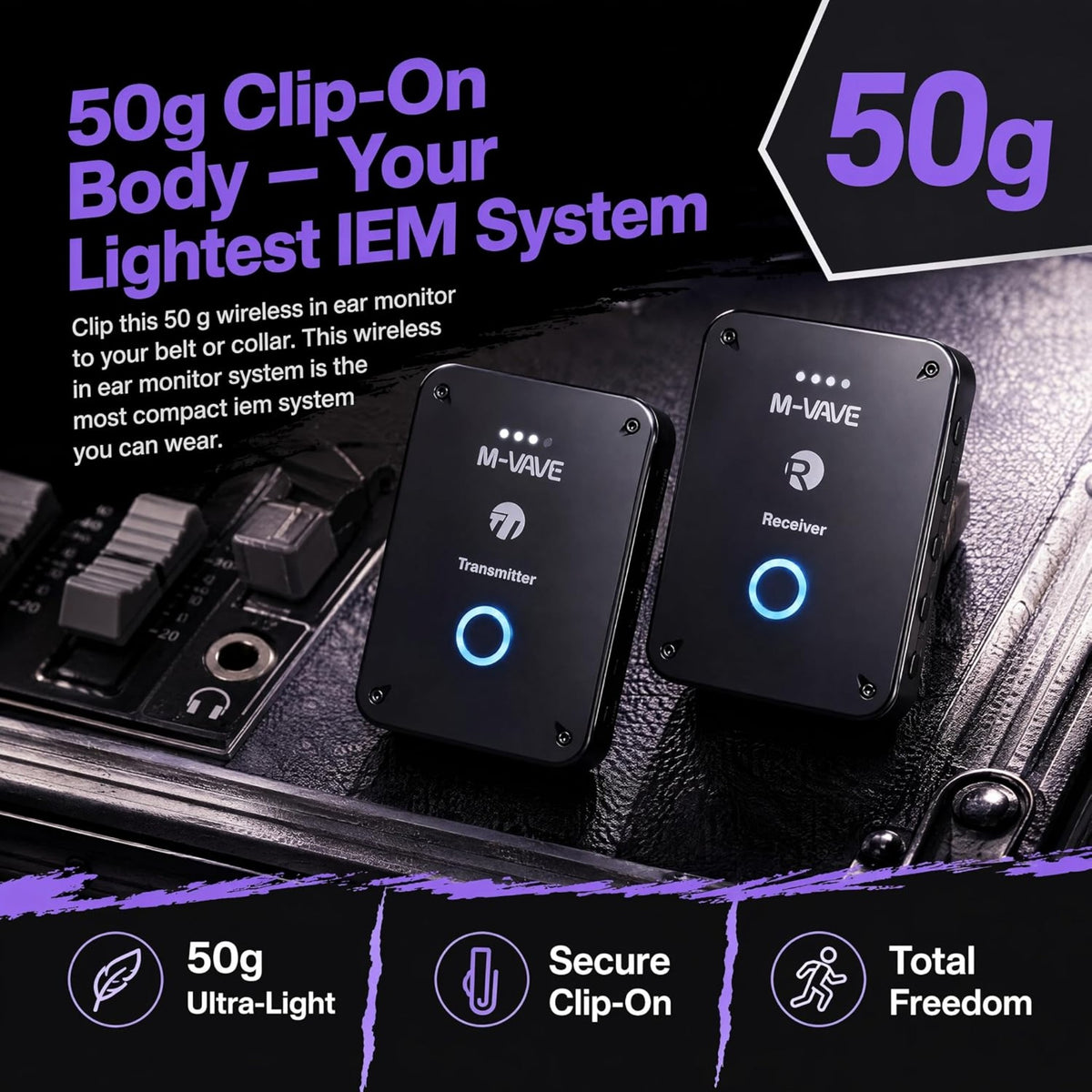 M-VAVE WP9 Wireless 2.4GHz Low-Latency In-Ear Monitor Transmitter / Reciever - 30m Range