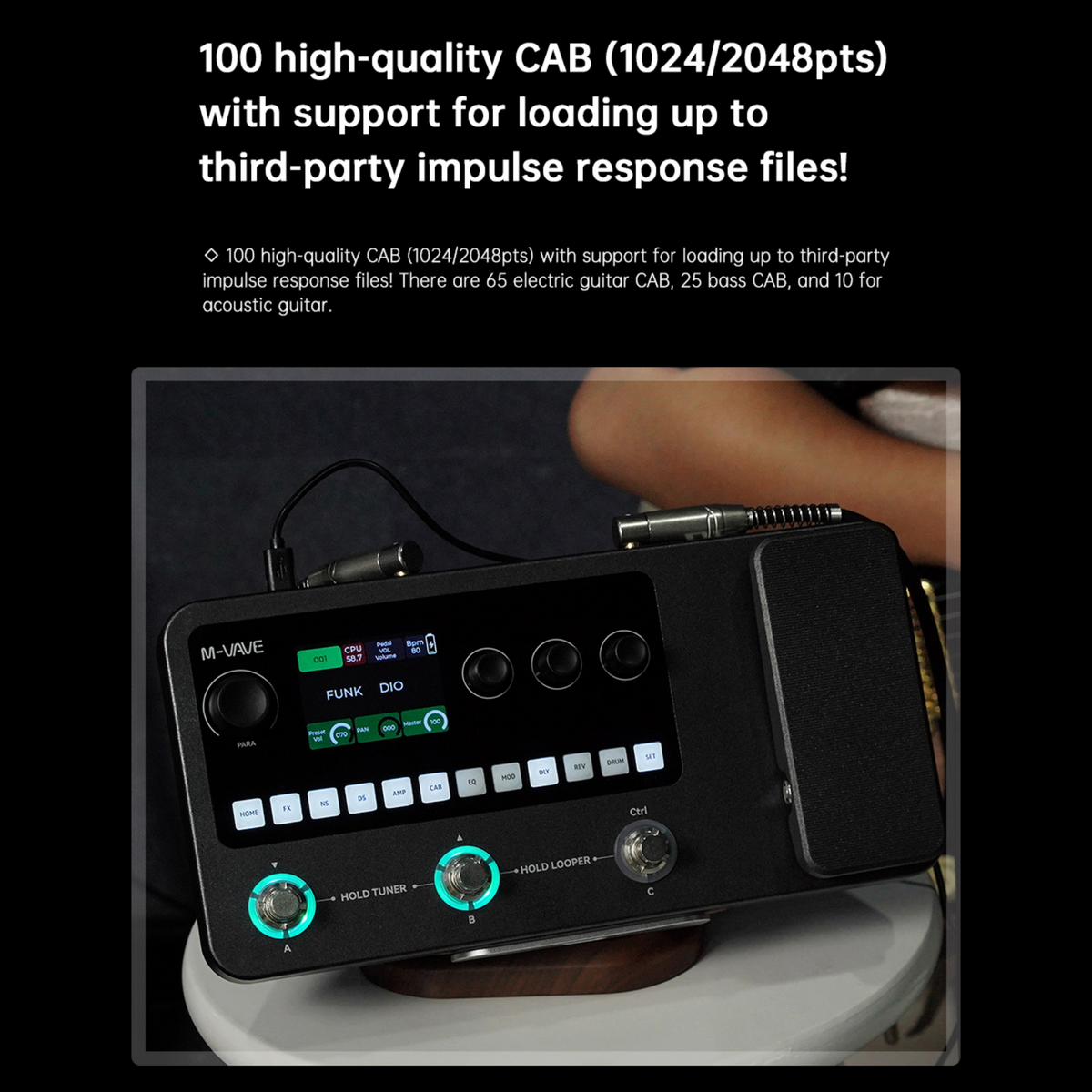 M-VAVE MK20 Portable Rechargable 3-Switch Guitar & Bass Multi-Effects Floor Processor w/ Built-In Expression Pedal