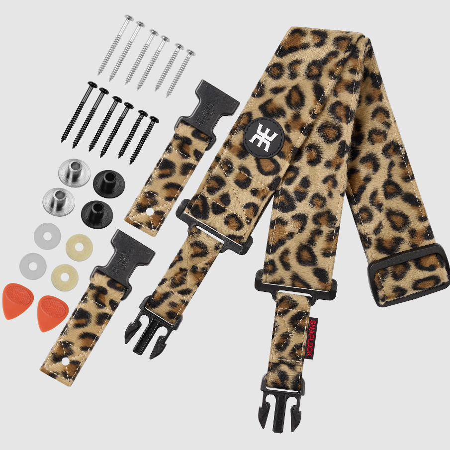 AMUMU® SNAPLOCK™ Pro Velvet Leopard Guitar Strap - Ultimate Security & Durability for Dynamic Performance