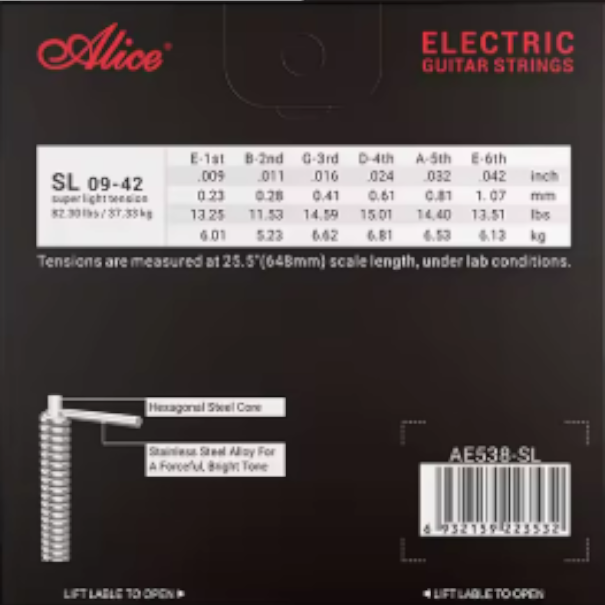 Alice AE538SL 09-42 Hexagonal Steel Core Stainless Steel Alloy Electric Guitar Strings