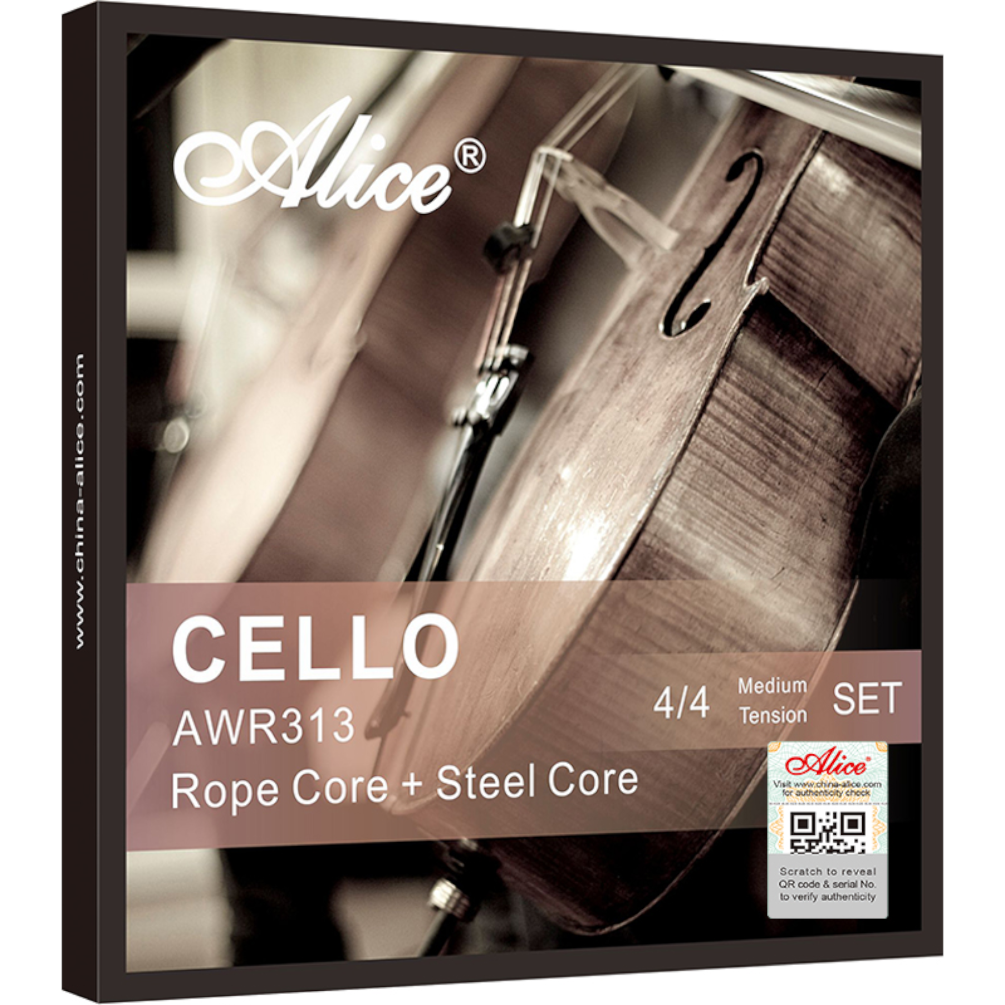 Alice AWR313 High-Carbon Steel and Steel Rope Core, Ni-Cr Winding Cello String Set