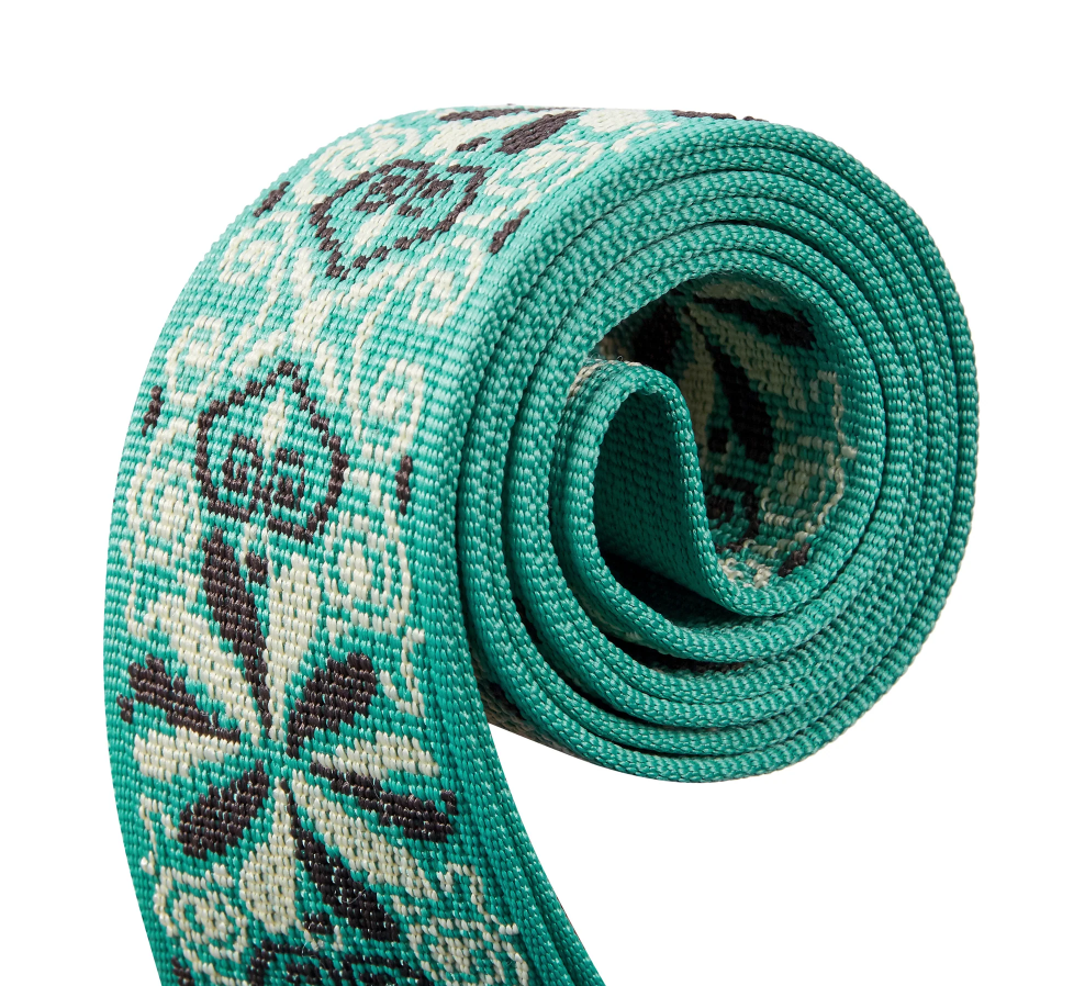 Amumu PET02JGN Hootenanny Jacquard Woven Guitar Strap Green Polyester
