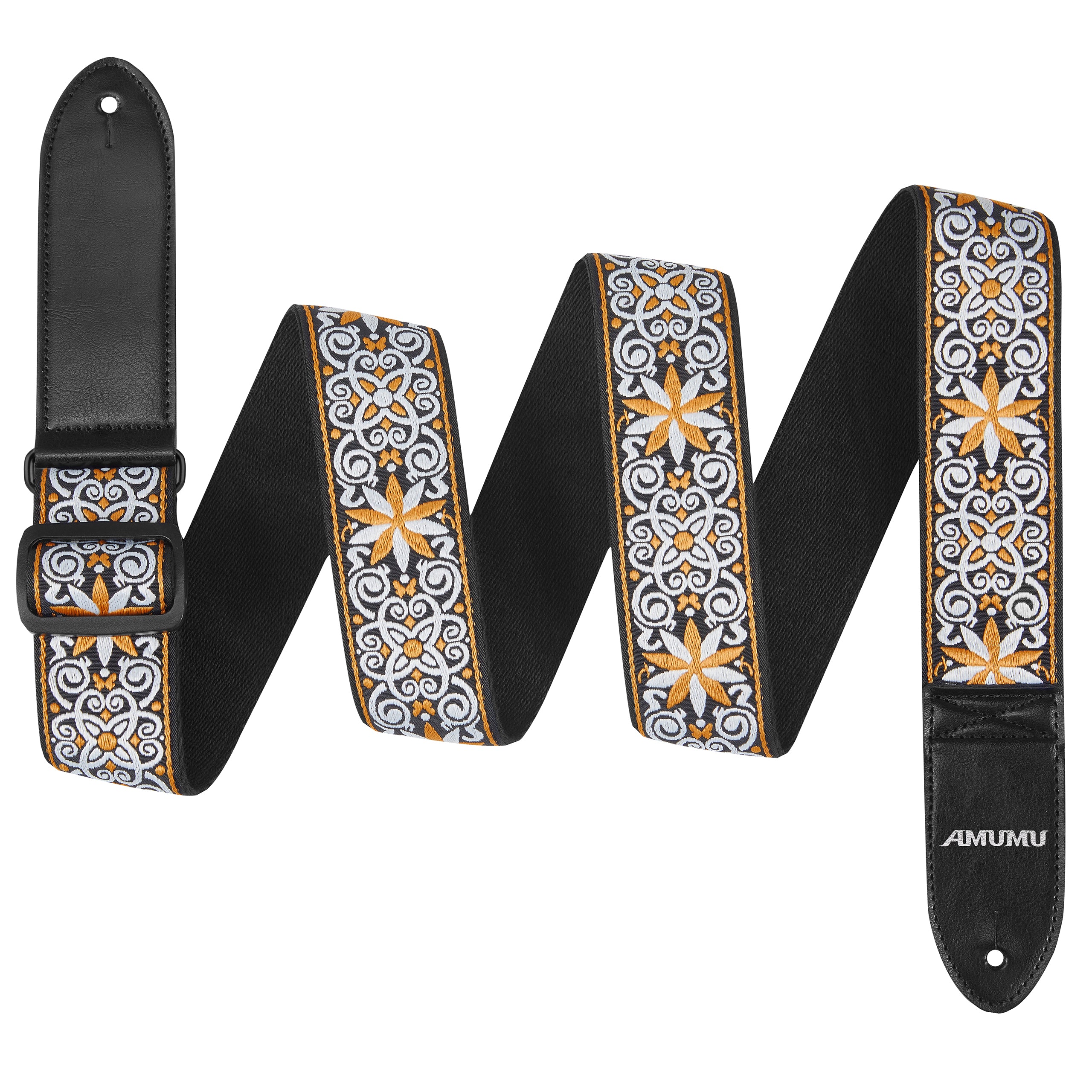 Amumu CO03EYL Hootenanny Embroidery Guitar Strap Yellow Cotton