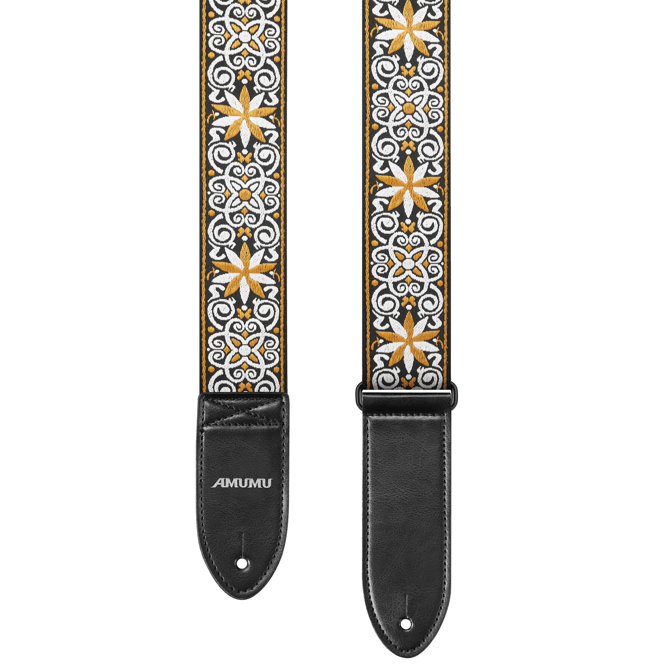 Amumu CO03EYL Hootenanny Embroidery Guitar Strap Yellow Cotton