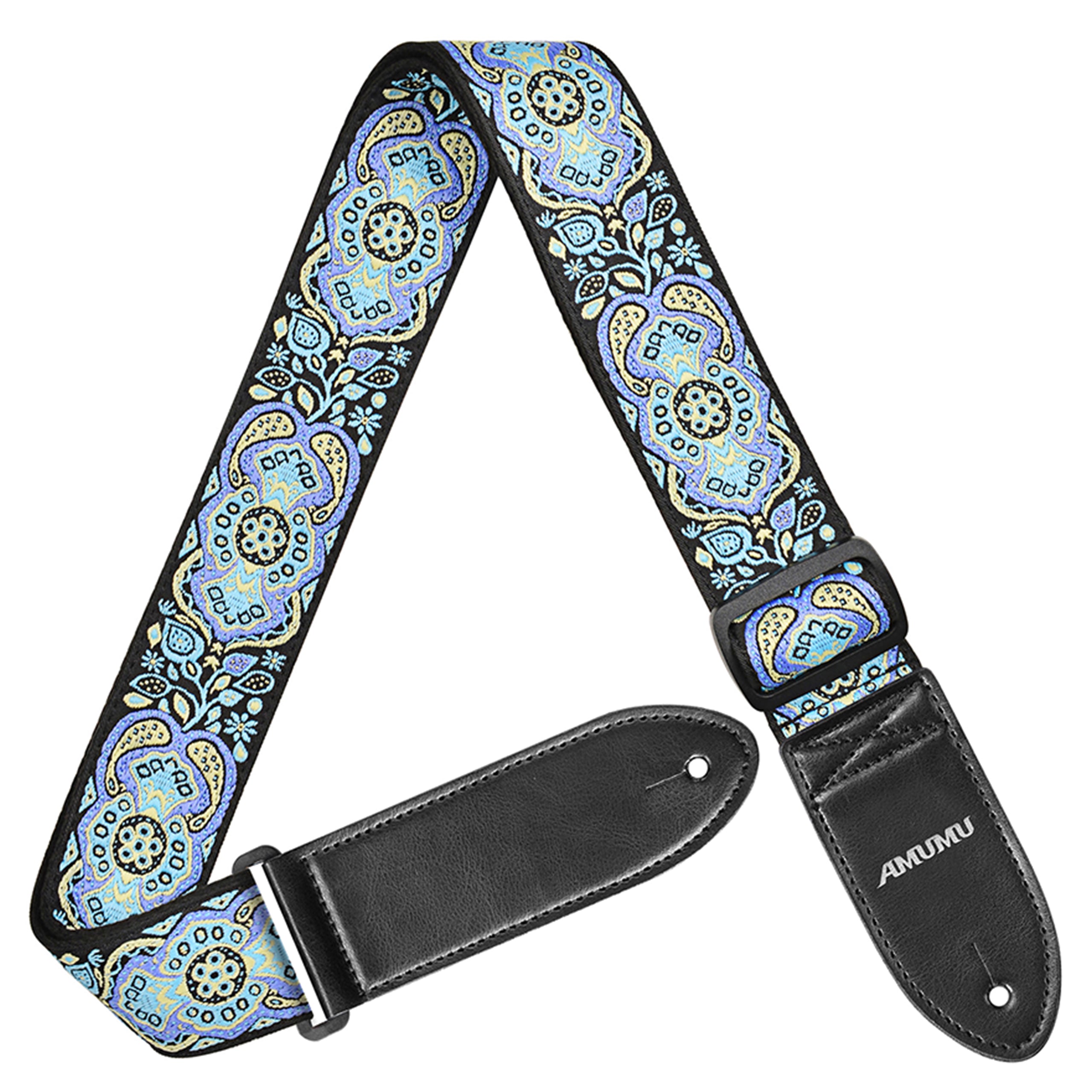 Amumu CO04EBL Hootenanny Embroidery Guitar Strap Blue Cotton