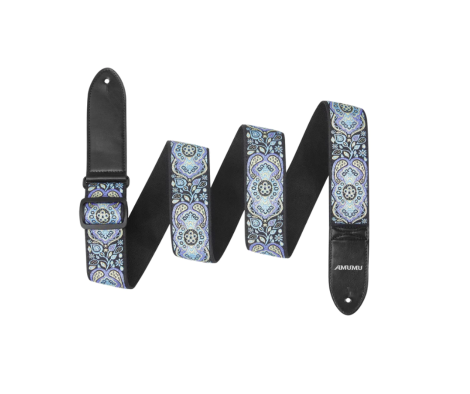 Amumu CO04EBL Hootenanny Embroidery Guitar Strap Blue Cotton