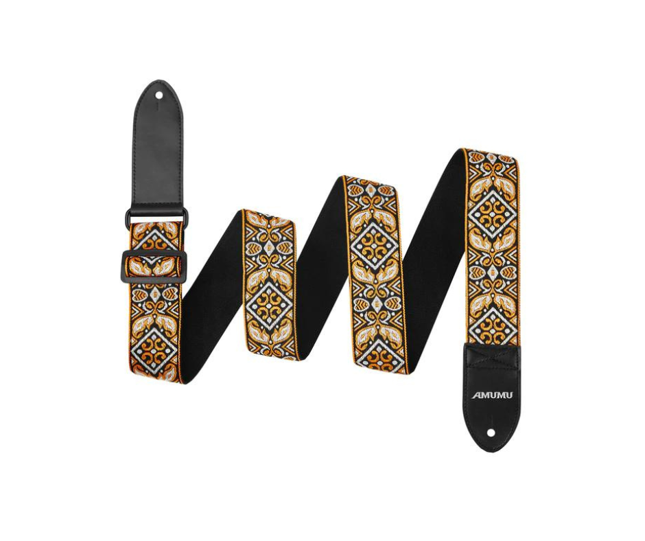 Amumu CO09JYL Vintage Embroidery Guitar Strap Orange Cotton
