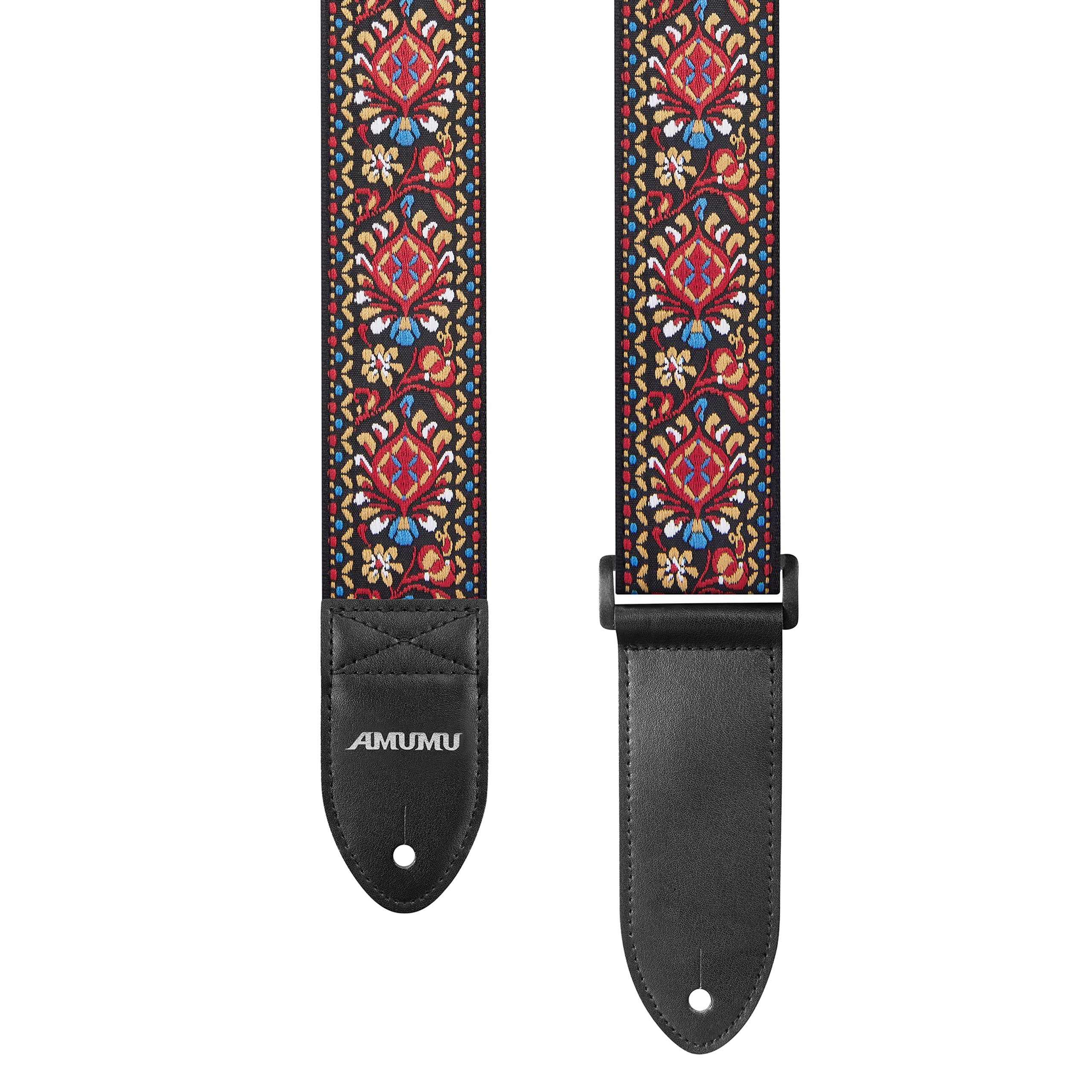Amumu CO11JRD Vintage Embroidery Guitar Strap Red Cotton