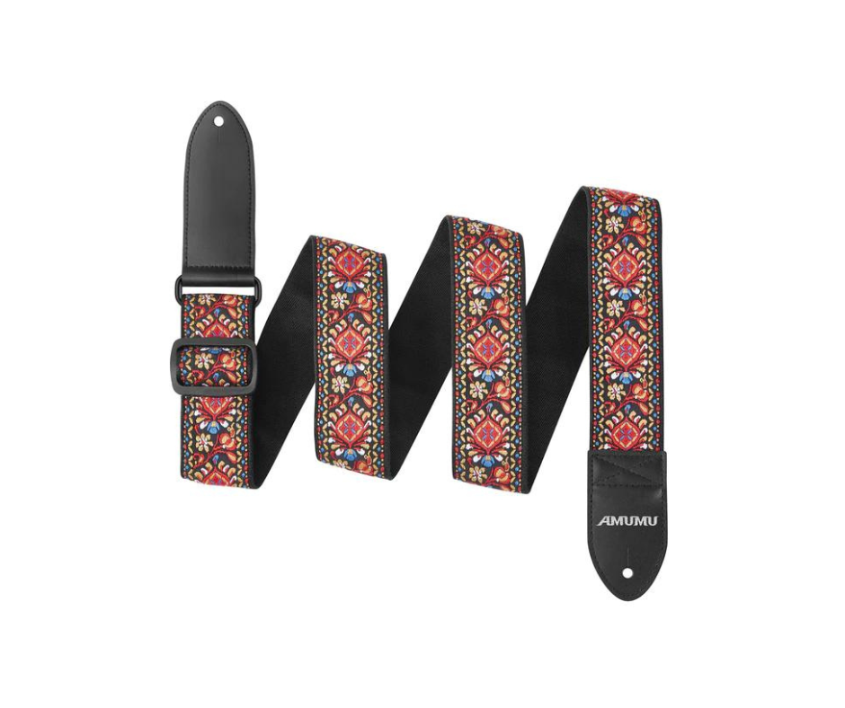 Amumu CO11JRD Vintage Embroidery Guitar Strap Red Cotton