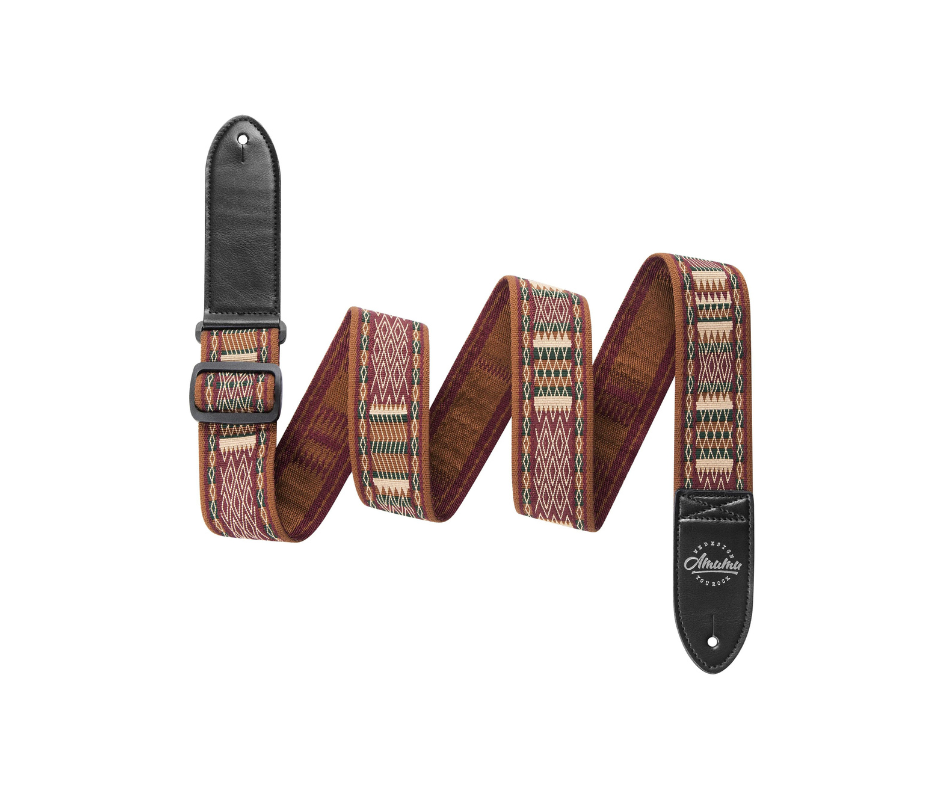 Amumu CO32J Guitar Strap Brown Diamond Grill Retro Chevron Polyester Woven for Acoustic Electric Bass Guitars with Genuine Leather Ends