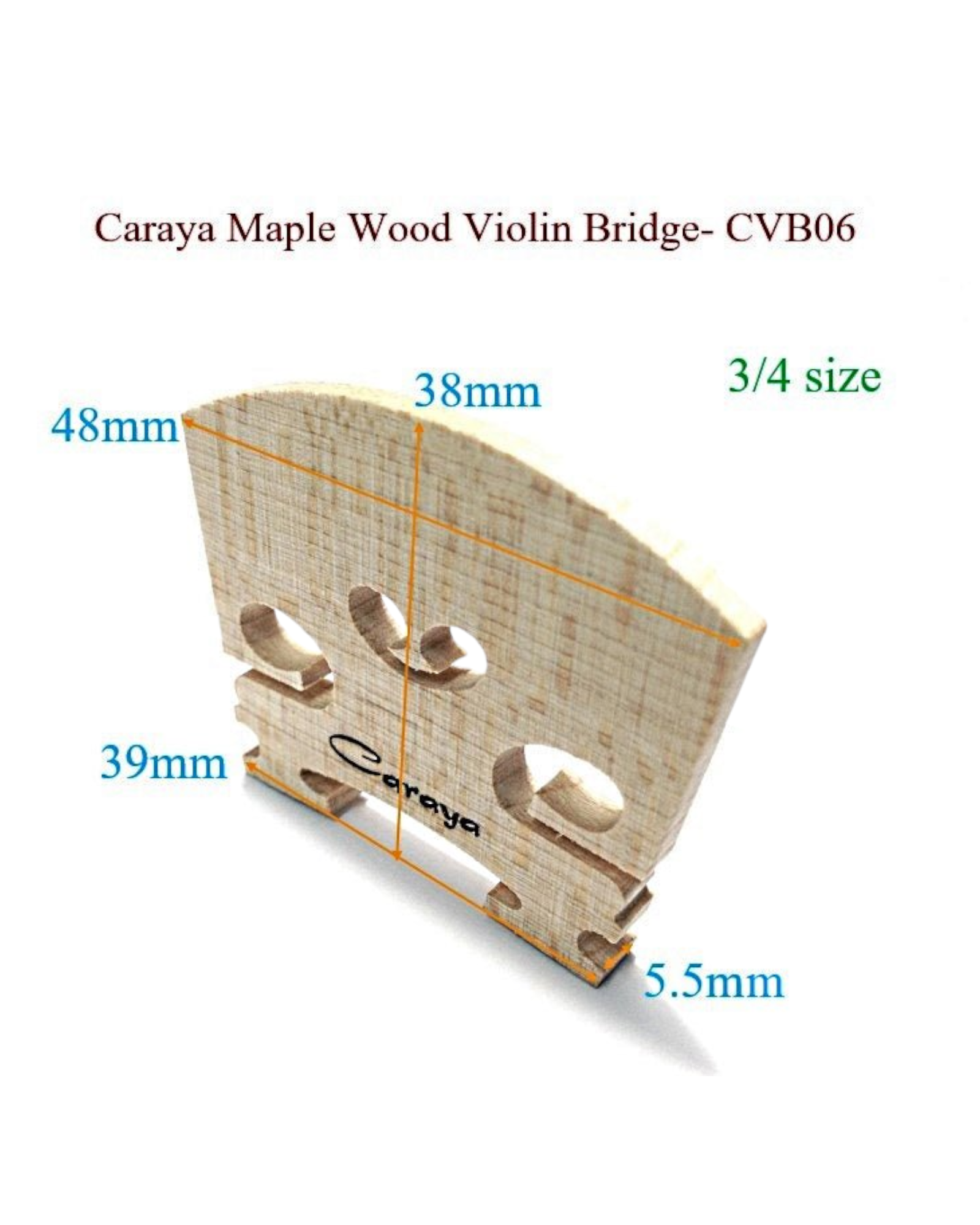 Caraya CVB06 Maple Wood Violin Bridge - 4/4, 3/4, 1/2, 1/4, 1/8, 1/16