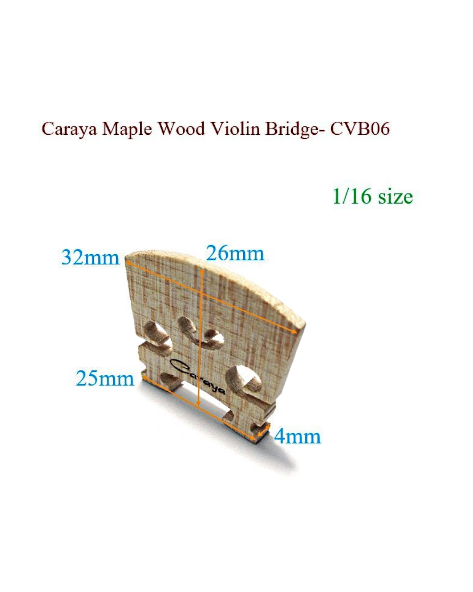 Caraya CVB06 Maple Wood Violin Bridge - 4/4, 3/4, 1/2, 1/4, 1/8, 1/16