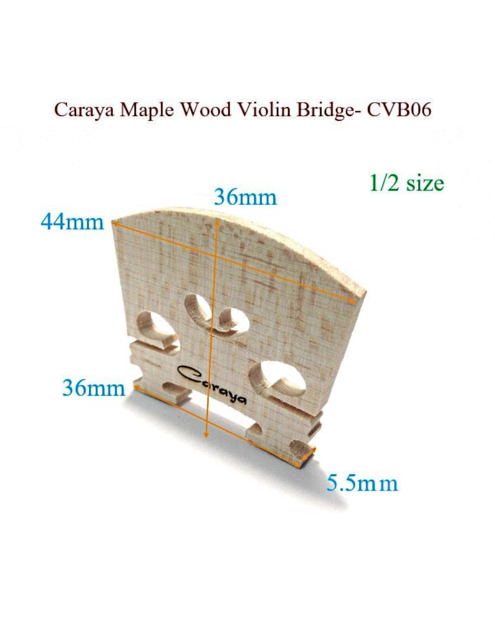 Caraya CVB06 Maple Wood Violin Bridge - 4/4, 3/4, 1/2, 1/4, 1/8, 1/16