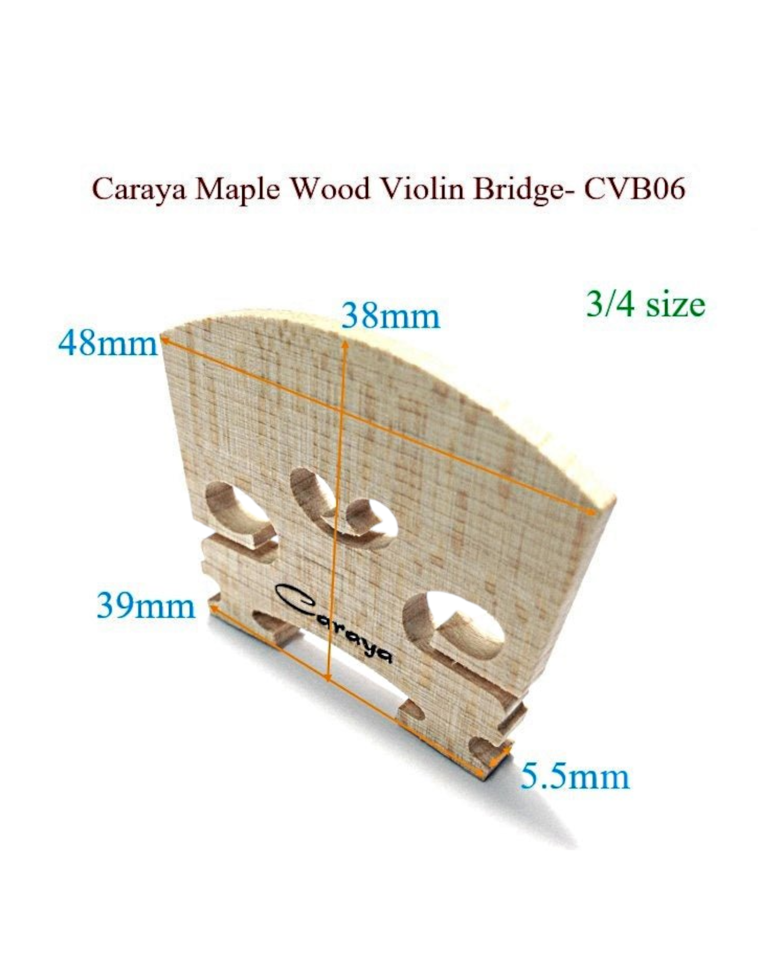 Caraya CVB06 Maple Wood Violin Bridge - 4/4, 3/4, 1/2, 1/4, 1/8, 1/16