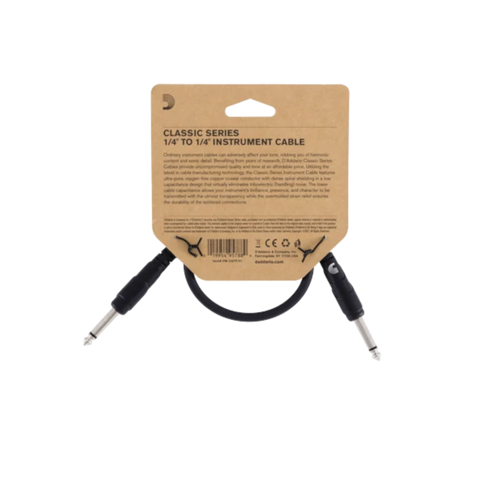 D'Addario 1ft Classic Series Straight Patch Cable - Single Cable