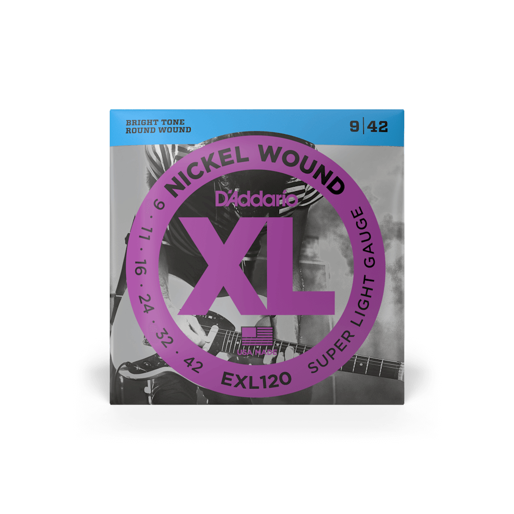 D’Addario 09-42 XL Nickel Wound Electric Guitar Strings – Super Light (.009–.042) (EXL120)