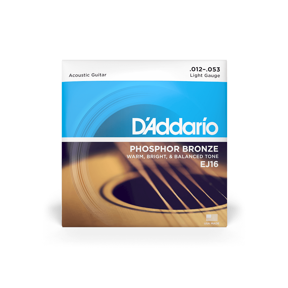 D’Addario 12-53 Phosphor Bronze Acoustic Guitar Strings – Light (.012–.053) (EJ16)
