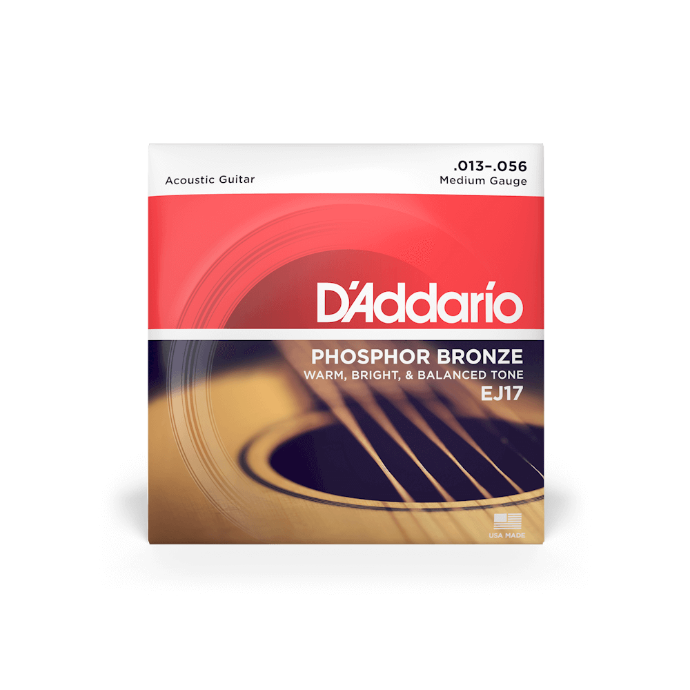 D’Addario 13-56 Phosphor Bronze Acoustic Guitar Strings – Medium (.013–.056) (EJ17)