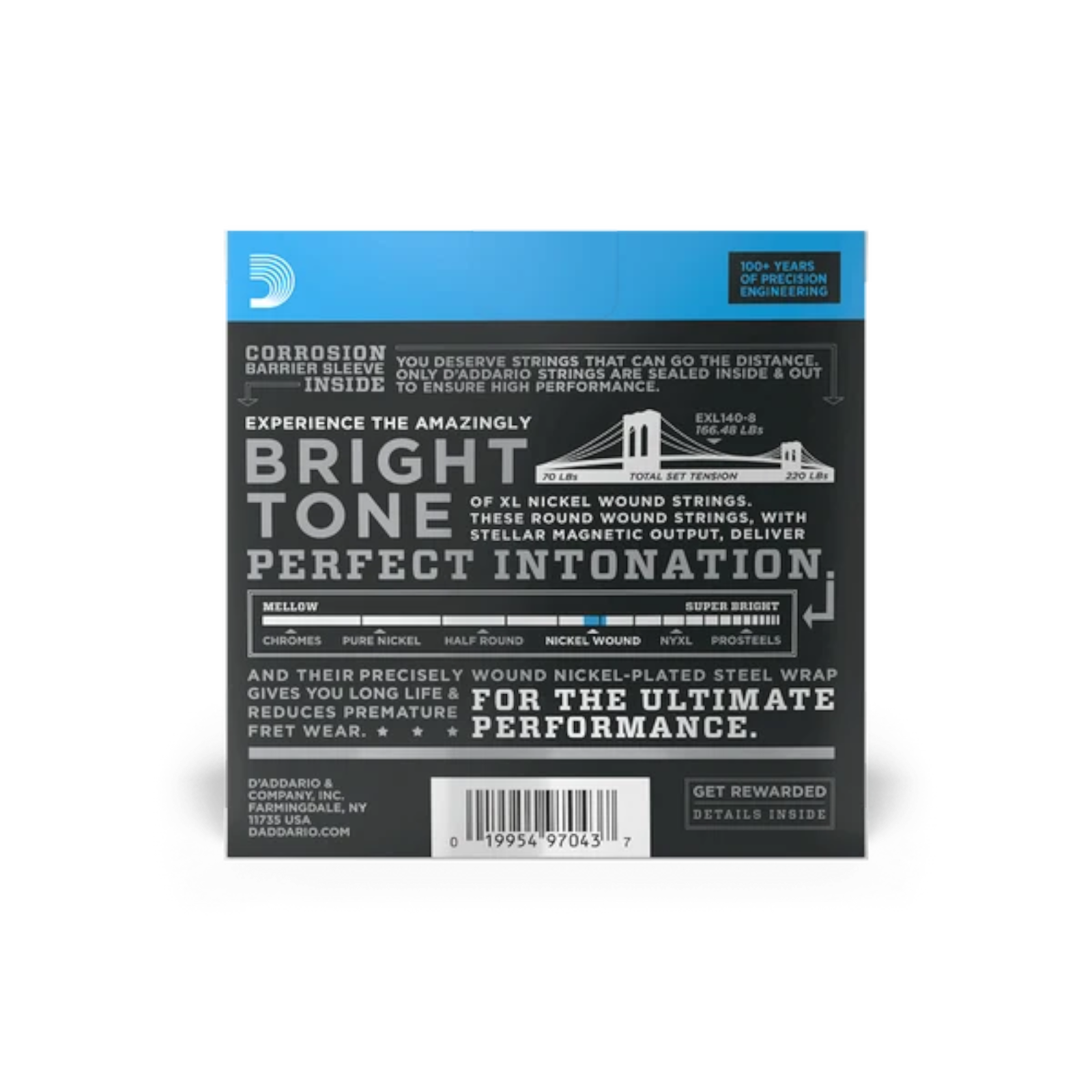 D'Addario 10-74 8-String Electric Guitar Strings - Light Top/Heavy Bottom (.010 - .074) (EXL140-8)