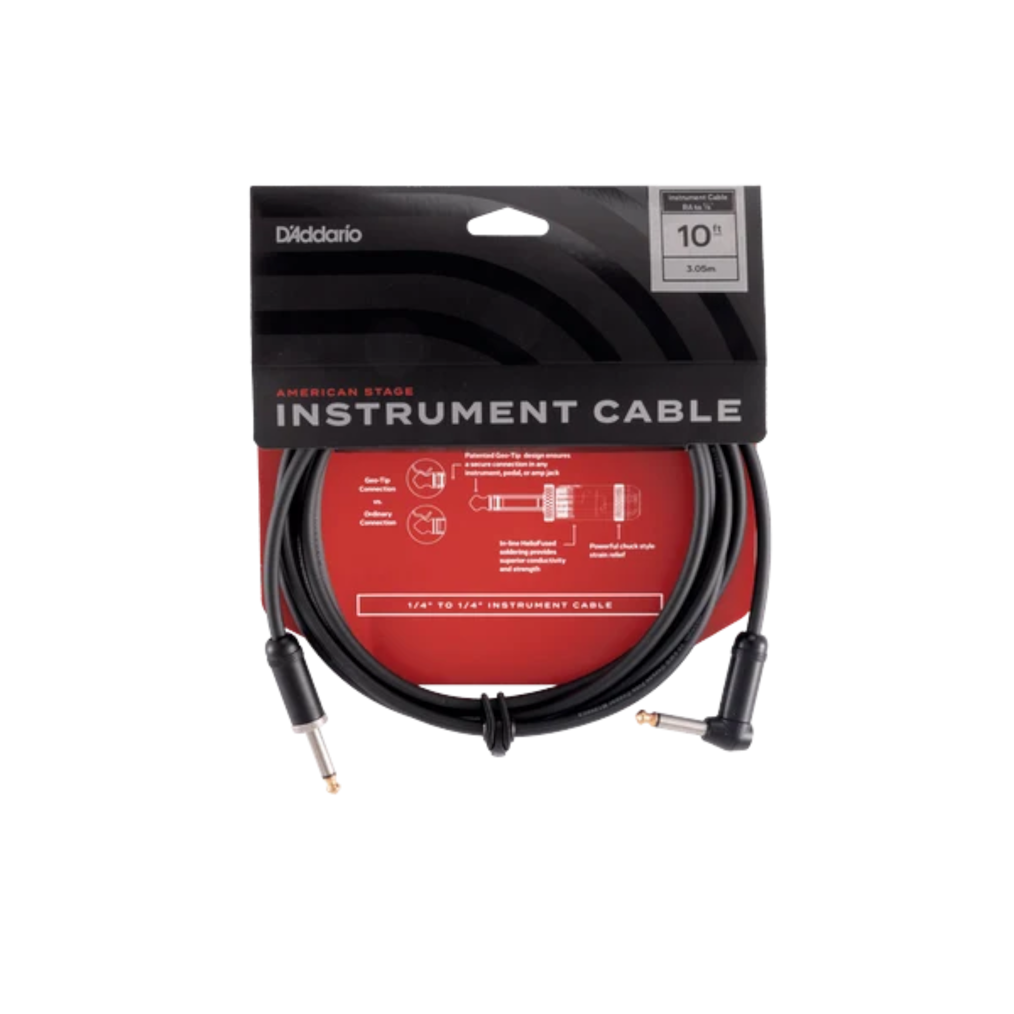 D'Addario American Stage 1/4" Jack Instrument Cable - Right Angle-Straight