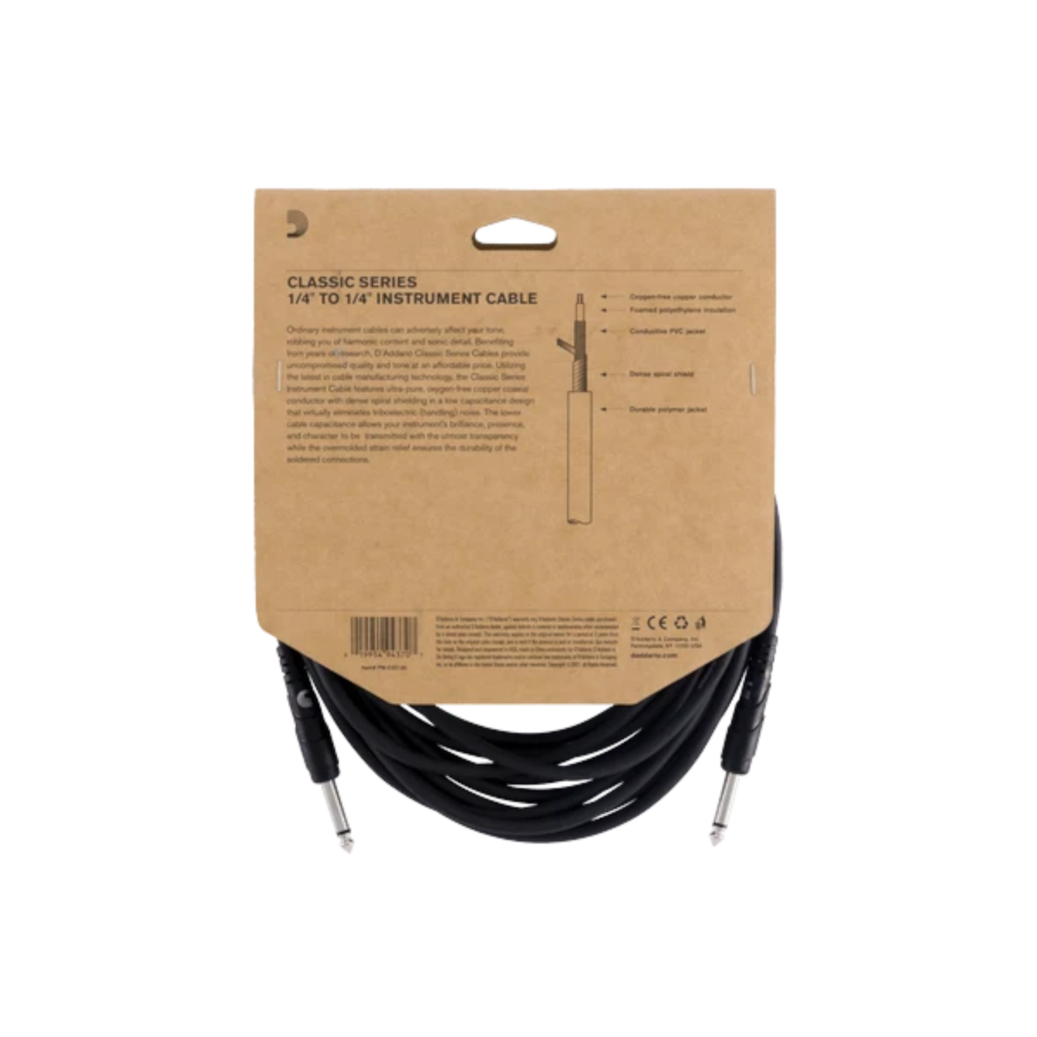D'Addario Classic Series 1/4" Jack Instrument Cable - Straight-Straight