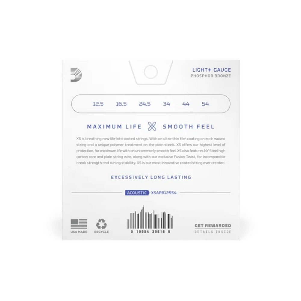 D'Addario 12.5-54 Coated Acoustic Guitar Strings - Light Plus (.0125 - .054) (XSAPB12554)