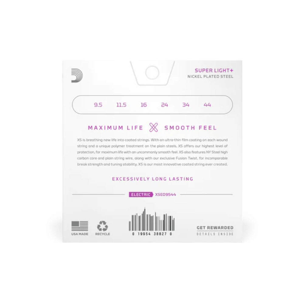 D'Addario 9.5-44 Coated Electric Guitar Strings - Super Light Plus (.0095 - .044) (XSE09544)